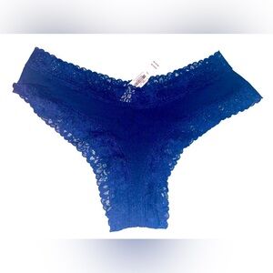 NWT VICTORIA'S SECRET Blue Cotton Lace Waist Cheeky Pantry Large NEW